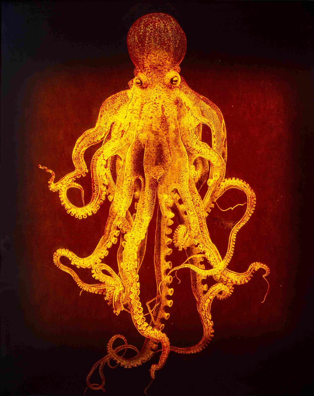 Dettaglio centrale del trittico “Tre cuori” di Giovanardi Isabella, 2025. Olio su acetato, legno e led, cm 90x72